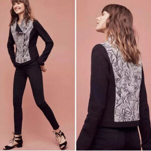 Anthropologie Burke Embroidered Bomber Jacket Asymmetrical Sweater XS Eclectic